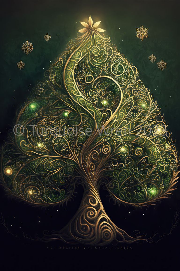 Turquoise Wren Celtic Christmas Tree Christmas Card