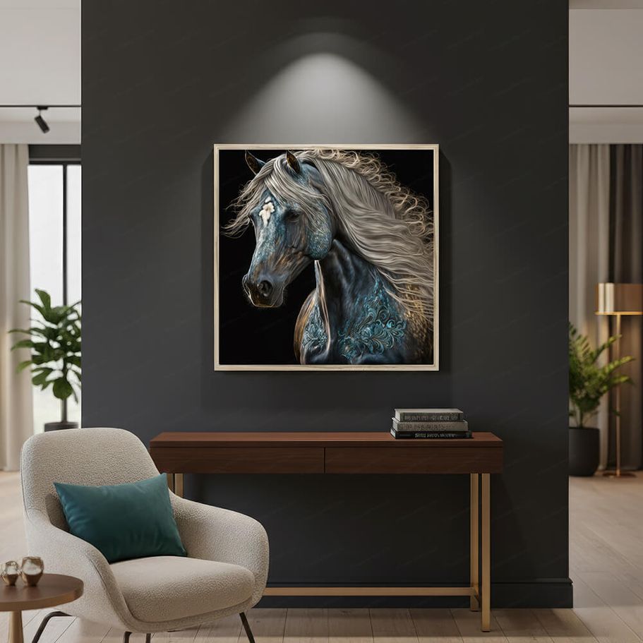 Turquoise Wren extra large wall art and panoramic wall art specialists. Panoramic wall art. Welsh Pony framed Fine Art print.