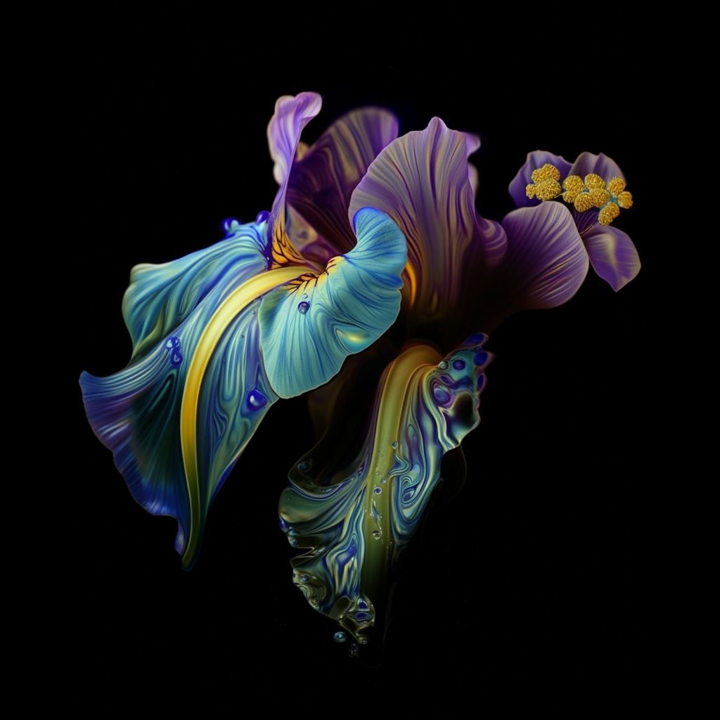 Purple, blue and yellow flower artwork by Turquoise Wren. Panoramic and extra large wall art specialists