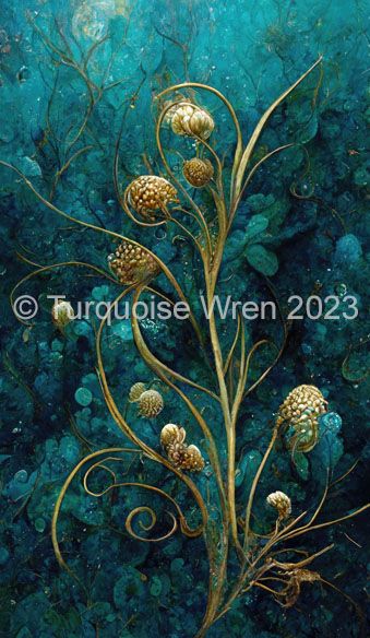 Turquoise underwater plants with swirls