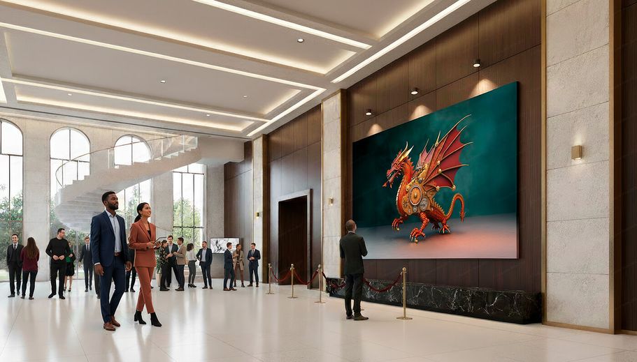 Turquoise Wren extra large wall art and panoramic wall art specialists. Corporate 3m extra large Steampunk Welsh Dragon stretched canvas