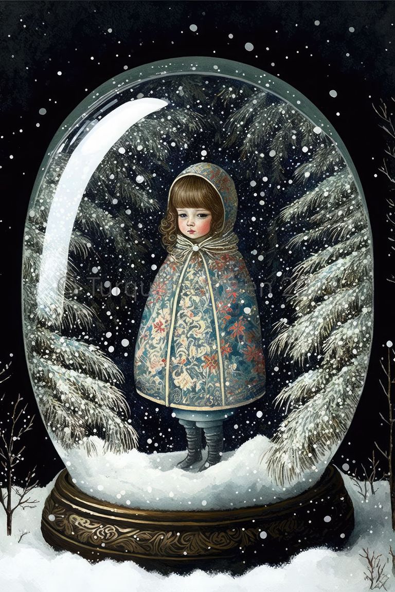 Turquoise Wren Girl with Cape Christmas card